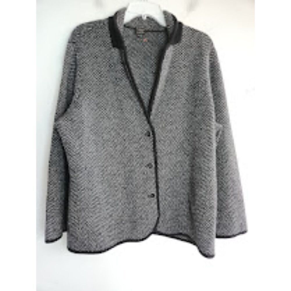 Talbots Women Grey & Black 100% Merino Wool Herringbone Knit Blazer size 2XP